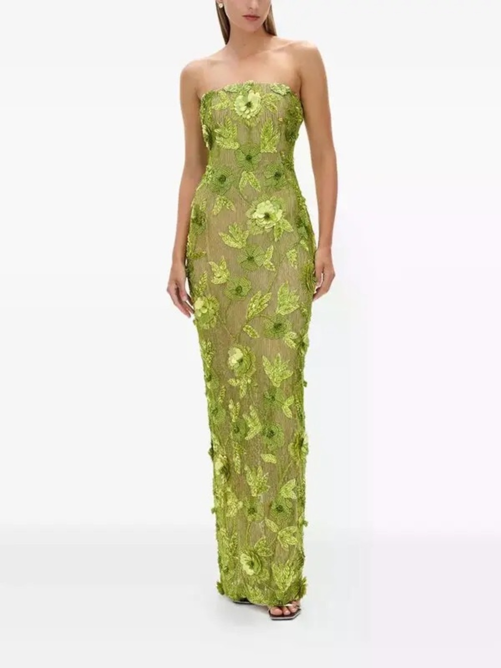 Rachel Gilbert Pierre Embellished Gown Dress Floral Beaded Strapless Size 8